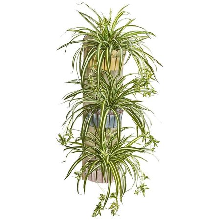 NEARLY NATURALS 39 in. Spider Artificial Plant in Three-Tiered Wall Decor Planter 8351